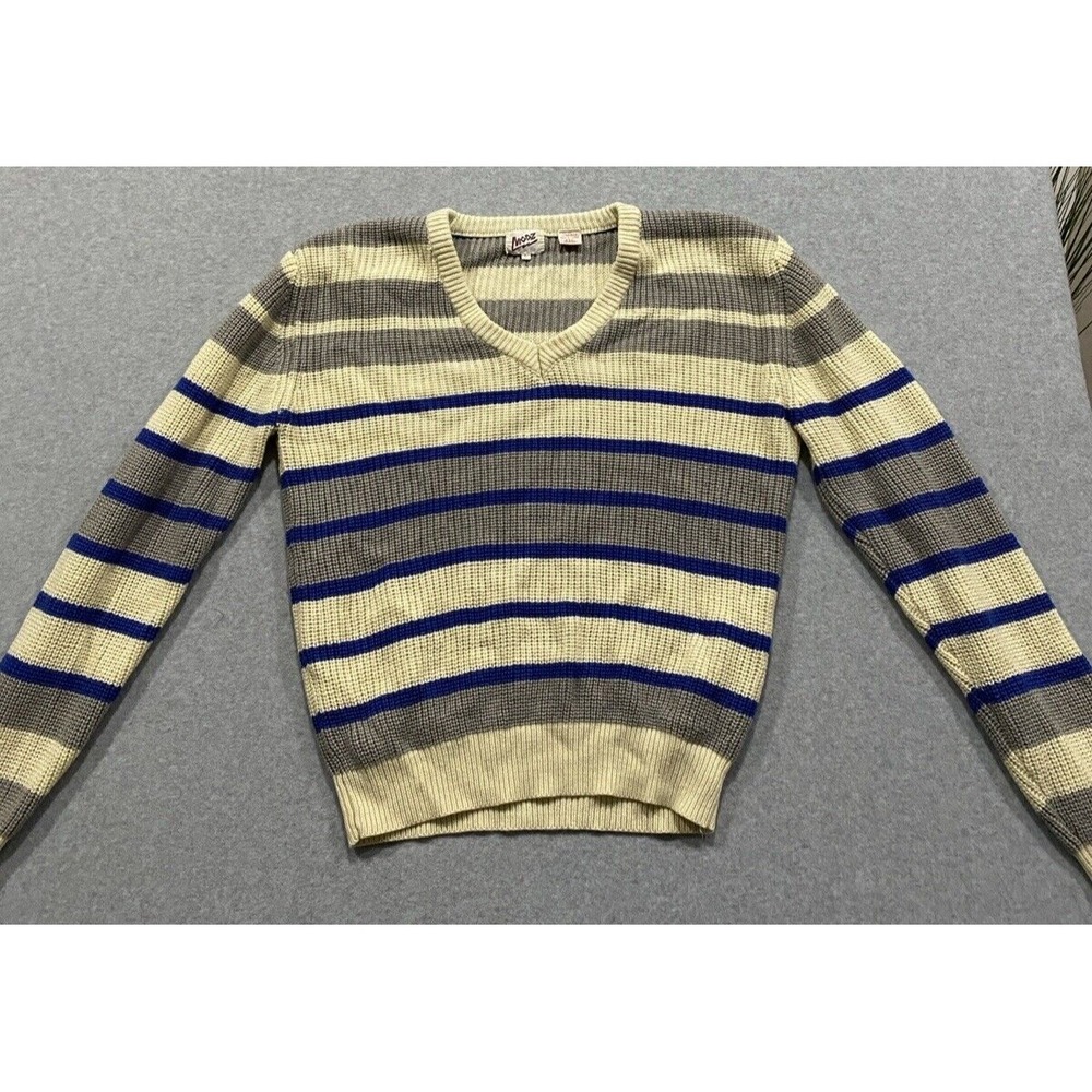 MODZ V-Neck Sweater Cream, Gray and Royal Blue Stripe Size Large Women's Vintage